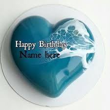 Happy Birthday Cake Heart Shape With Name Blue Color Heart Shaped Birthday Cake With Name On It Mirror Glazed Heart Birthday Cake For Dear On Heart Shaped Birthday Cake Cake Name Friends Birthday Cake
