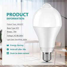 5w Motion Activated Led Bulb E17 Base Motion Sensor Light Bulb Outdoor Indoor Led Dusk To Dawn Bulbs With Motion Dete Motion Sensor Lights Light Bulb Led Bulb