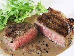 Drizzle with olive oil, then season with salt and pepper and garnish with minced chives, and serve with green peppercorn sauce, roasted fingerling potatoes with fresh herbs and garlic, and warm. Sous Vide Steak With Black Peppercorn Sauce Recipe