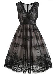 Black 1950s Lace Floral Swing Dress Lace Overlay Dress Cheap Lace Dress Swing Dress