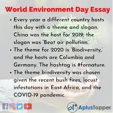 1974 is the year when the first time this day was held for raising awareness of environmental issues like marine pollution, global warming, sustainable consumption, deforestation and wildlife crime and many other. World Environment Day Essay Essay On World Environment Day For Students And Children A Plus Topper