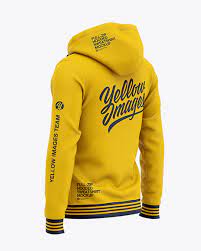 Download Full Zip Hooded Sweatshirt Back Half Side View Of Hoodie In Apparel Mockups On Yellow Images Object Mockups