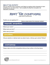 Meet The Composer Job Application Worksheet Digital Print Http Makingmusicfu Music Lesson Plans Elementary Elementary Music Lessons General Music Classroom