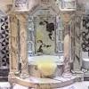 White marble tiles on the walls and floor, smaller ones and larger ones on the floor for a timeless bathroom look. 1