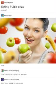 Lady Surrounded By Fruit Blink Twice Is You Need Help Funny Pictures Tumblr Funny Hilarious
