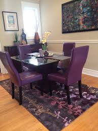 Read our guide to learn how to find the perfect chair height and width. Staged This Dining Room With A Purple Plum Area Rug And Dining Chairs Purple Accented Greens And Colorful Art Genera Dining Room Furniture Dining Chairs Room