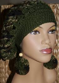 Crochet Tam With Matching Earrings-camo Made to Order