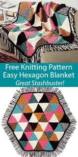 If you enjoyed this free modern crochet blanket pattern, share it with your yarn loving friends! Free Knitting Pattern For Easy Triangles Hexagon Blanket Stashbuster Throw Free Knitting Blanket Knitting Patterns Diy Knitting
