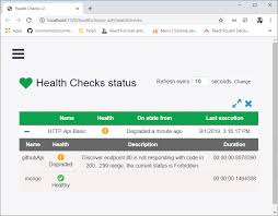 Check the status of the app with a browser by accessing the /health endpoint. Adding Health Checks Ui