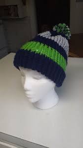 Seattle Seahawks Color Inspired Hand Knit Hat Hand Knit Hat Loom Knitting Hand Knitting