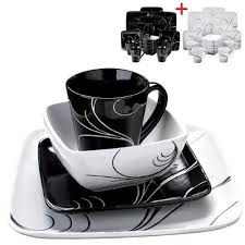 Black And White Dinnerware Sets 16 16 Piece Swirl Dinner Set Contemporary Design Square Black White Swirl Dinner Set 1 2 Day Delivery 16 Square Dinnerware Set Dinner Sets Dinnerware Sets