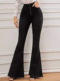 2019 vintage low waist elastic flare jeans women retro. Jean Pattes D Elephant Taille Haute Avec Boutons Mode En Ligne Shein France