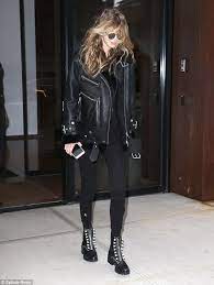 Gigi Hadid Rocks Fur Lined Leather Jacket In New York City Leather Jacket Fashion Combat Boots Style