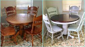 See more ideas about redo furniture, furniture makeover, refinishing furniture. Before And After Round Oak Table Makeover Redo Upcycled Dining Table And Chairs Stained T Dining Table Makeover Round Dining Room Dining Room Table Makeover