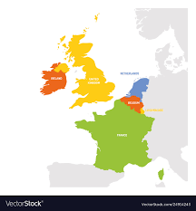 Western Europe Region Map West Europe Region Map Countries In Western Vector Image