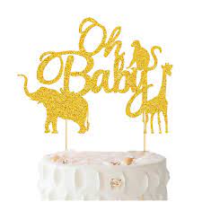 Amazon Com Oh Baby Cake Topper Busoha Gold Glitter Jungle Wild Safari Animal Cake Picks For Baby Showers And Boys Girls Gender Reveal Parties Cake Decorations Grocery Gourmet Food