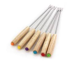 Piques A Fondue Pas Cher Lot De 6 Pics En Inox Et Bois Pearl Fr