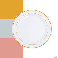 Fancy plastic plates disposable plastic plates plastic bowls red dinner plates diamond candles plastic dinnerware dinnerware sets posh products wedding plates. Premium White Plastic Dinner Plates With Metallic Trim 25 Ct Oriental Trading