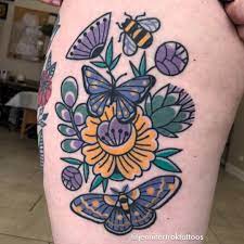 Flowers And Bees And Butterflies Tattoo Stomach Tattoos Women Butterfly Tattoo Tattoos