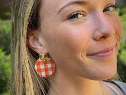 Genuine Cork & Leather Earrings, LIMITED EDITION Pumpkin Plaid Cork  Earrings, New Parkers and Cutaway Disks, Gifts for Her, Teacher Gift