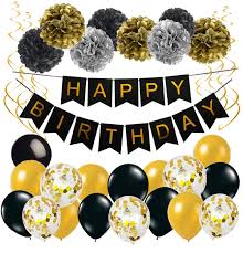 There are two sizes of circles in this package. Birthday Decorations Happy Birthday Banner And Paper Pom Poms Black Gold Silver With Balloons Black Gold Confetti Balloon For Birthday Party Decorations Set 32 Pcs Buy Online In Japan At Desertcart Jp Productid
