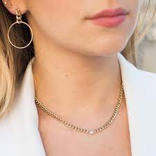 14k Gold Medium Curb Chain Necklace With Single Floating Diamond Floating Diamonds Chain Necklace Bracelet Sizes