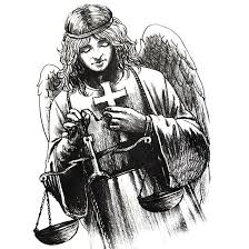 Black and grey angel tattoo on left side rib. Angel With Cross Tattoo Design