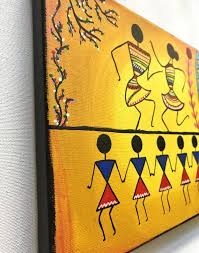 Handmade Celebration Themed Warli Painting Using Acrylic Paints On Canvas And Coated With Varnish Signed Acrylic Painting Canvas Worli Painting Indian Artwork For acrylic painting, you'll want access to a variety of brushes from small to large to use with varying techniques.