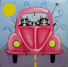 Punch Buggy Kitties Folk Art Cat Cat Art Cat Artwork