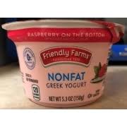 Friendly Farms Greek Yogurt Nonfat Raspberry On The Bottom Calories Nutrition Analysis More Fooducate