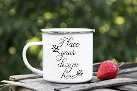 Download Camping Mug Enamel Cup Mock Up Tin Camp Vegan Mockup Silver Rim Psd By Leo Flo Mockups Thehungryjpeg Com