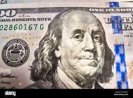 Macro close up of Ben Franklin's face