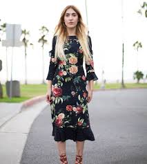 Black Rose Print Frill Detail Midi Dress Floral Dress Midi Dress Rose Print Nine By Savannah Miller Savannah Miller Floral Midi Dress Dresses Style