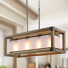 Ksanaksana Farmhouse Chandelier Dining Room Lighting Fixtures Hanging In Rustic Rectangle Wood And Metal Finish Linear Pendant Lamps With Pc Shade For Kitchen Island Entryway Dailymail