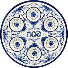 Passover plate passover seder plate pesach plate judaica | etsy. Amazon Com Passover Seder Plate For Pesach Food Ceramic 12 Blue White Delft Look Kitchen Dining