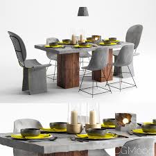 Concrete kitchen & dining room tables(7). Concrete Dining Set 3d Model For Corona