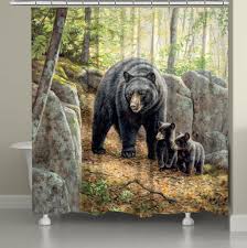 Black Bear Shower Curtain Hooks Black Bear With Cubs Shower Curtain Black Bear Decor Black Bear Black Forest Decor