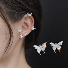 925 Silver Butterfly Earrings No Piercing Ear Clips Female Ear Studs Jewelry Wish Butterfly stud earrings butterfly earrings butterfly hair clips small butterfly hair clips butterfly hoop earrings gold plated butterfly earrings butterfly clips.