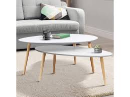 Table basse scandinave avec plateau blanc et pieds obliques en bois. Lot De 2 Tables Basses Gigognes Laquees Blanc Scandinave Vente De Id Market Conforama