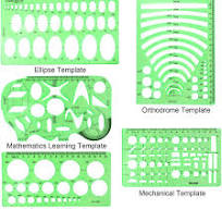 Transparent Plastic Rulers 11-Piece Geometric Drawing Templates -  Transparent Green Plastic Ruler Set Drafting Stencils Measuring Tools