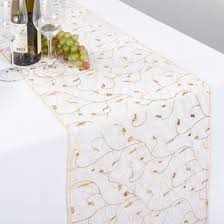 14 X 108 In Organza Table Runner Ivory With Gold Vines Lace Table Runner Wedding Table Runners Wedding Gold Table Runners