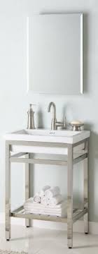 24 Inch Industrial Console Bathroom Vanity Custom Options Custom Bathroom Vanity Single Bathroom Vanity Bathroom Vanity Celine metal console table have inset tempered glass top with polished edge with polished stainless steel base and decorative stretchers with six acrylic leg posts.