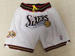 Philadelphia 76ers performance shorts, running shorts and basketball shorts are stocked at fanatics. Men S Philadelphia 76ers Just Don Shorts White Fine Embroidery Nba Outfit Black And White Shorts Mens White Shorts