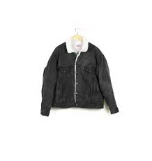 80s Levis Black Denim Sherpa Jacket Vintage 1980s Fleece Lined Mens Large Spring Time Outfits Lined Denim Jacket Black Denim Jacket