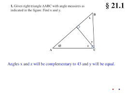 Given an acute angle and one side. Ppt 1 Given Right Triangle Abc With Angle Measures As Indicated In The Figure Find X And Y Powerpoint Presentation Id 3253500