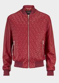 Triangle Leather Bomber Jacket A095 Jackets Coats Versace Jacket Leather Jacket Red Jacket Leather
