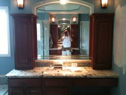 Bath Vanity With Granite Tops And Custom Shelf Towers Bathroom Vanity Trends Custom Bathroom Custom Bathroom Vanity