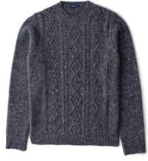 Handmade luxury timeless and classic styles | donegal knitwear. Charcoal Donegal Wool And Cashmere Aran Crewneck Sweater By Proper Cloth