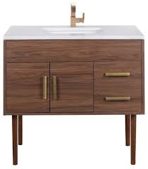 It is made out of polished wood with the white sink and countertop. Garland Collection 36 Bathroom Vanity By Cutler Midcentury Bathroom Vanities And Sink Consoles By Tuscanbasins Houzz