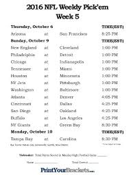 Printable Week 5 Nfl Schedule Pick Em Sheets Nfl Week Nfl Pick Em